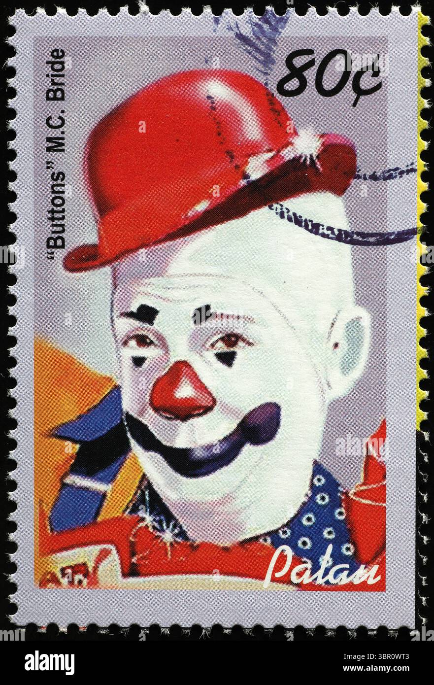 Portrait d'un clown sur timbre-poste de Palau Banque D'Images