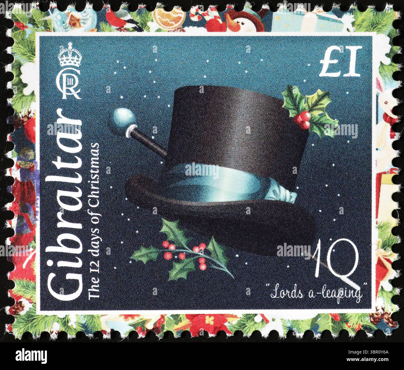Douze jours de Noël - 10 seigneurs a-saut sur le timbre de Gibraltar Banque D'Images