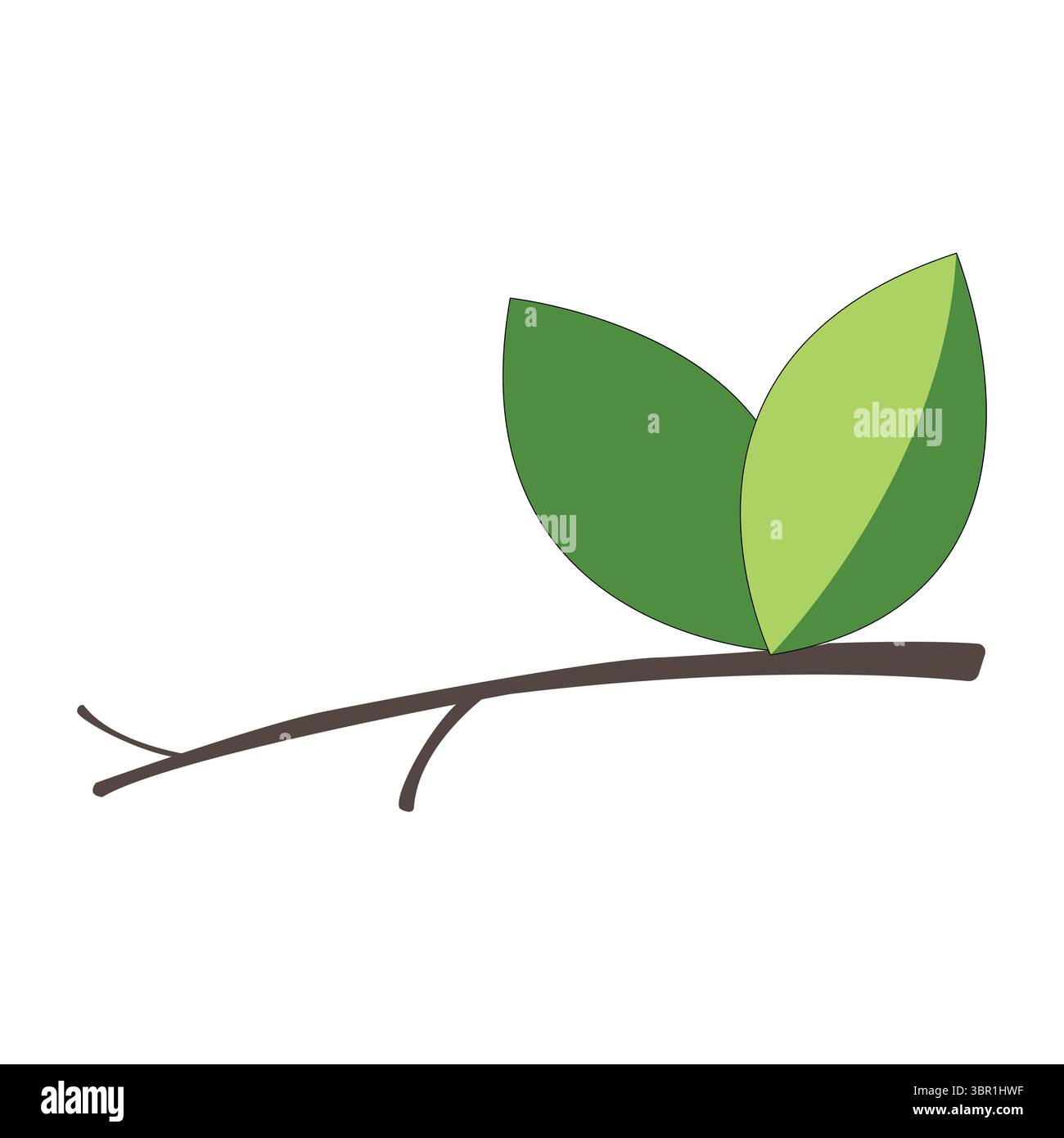 brindille d'arbre avec logo à deux feuilles ; twi feuilles se chevauchant sur une brindille ; petite branche avec des feuilles verdures Illustration de Vecteur