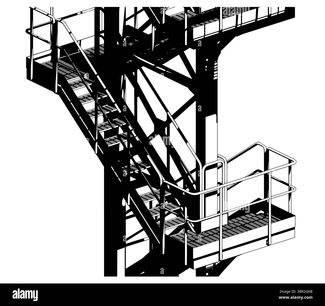Illustration vectorielle stylisée d'escalier en métal industriel en gros plan Illustration de Vecteur