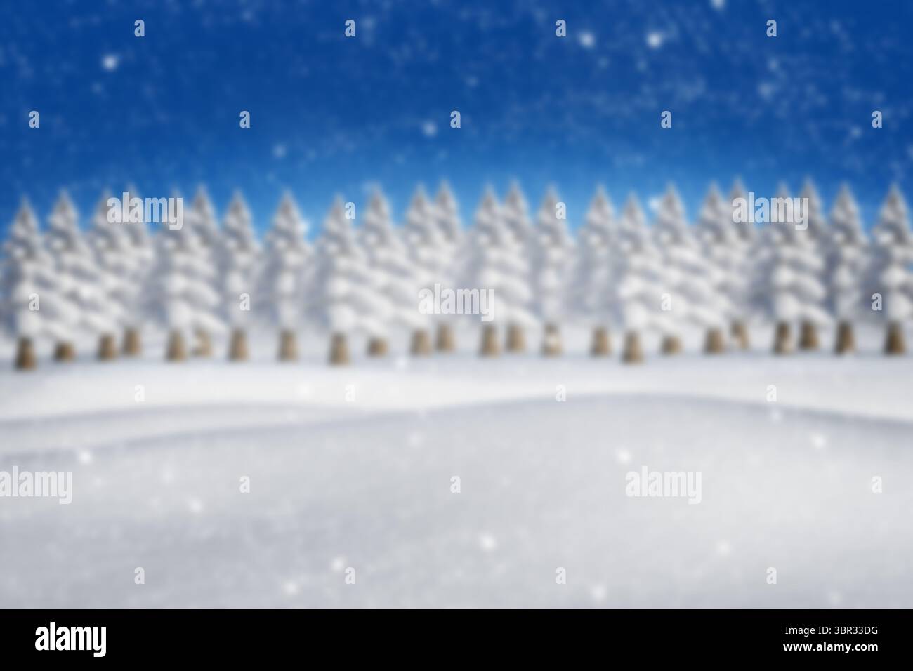 Scène hivernale au design plat avec des collines enneigées et des feuilles persistantes enneigées avec des flocons de neige qui tombent Banque D'Images Scène hivernale au design plat avec des collines enneigées et des feuilles persistantes enneigées avec des flocons de neige qui tombent Banque D'Images
