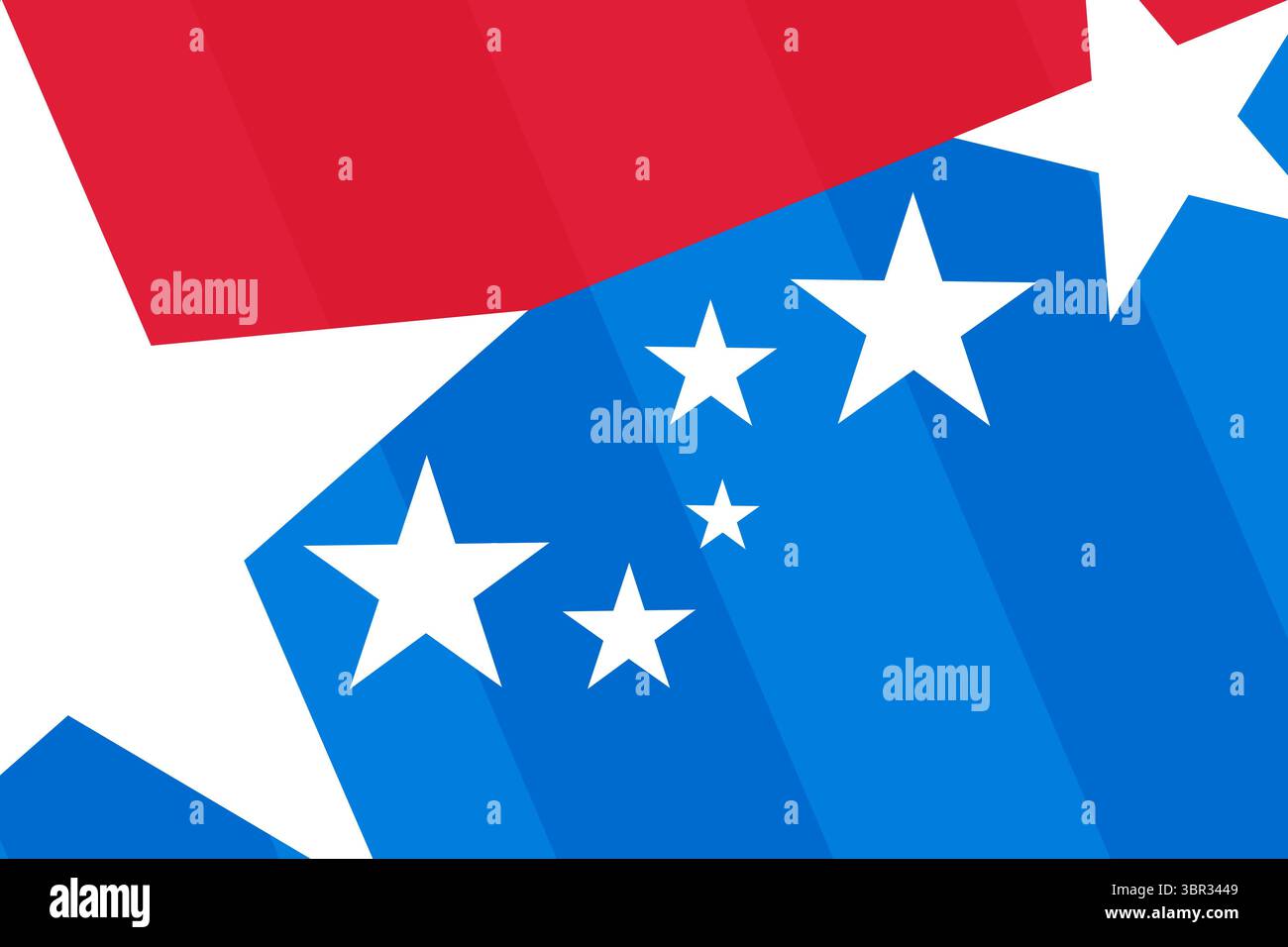 Les étoiles blanches brillent à travers les formes rouges et bleues dans le thème patriotique de conception plate Banque D'Images