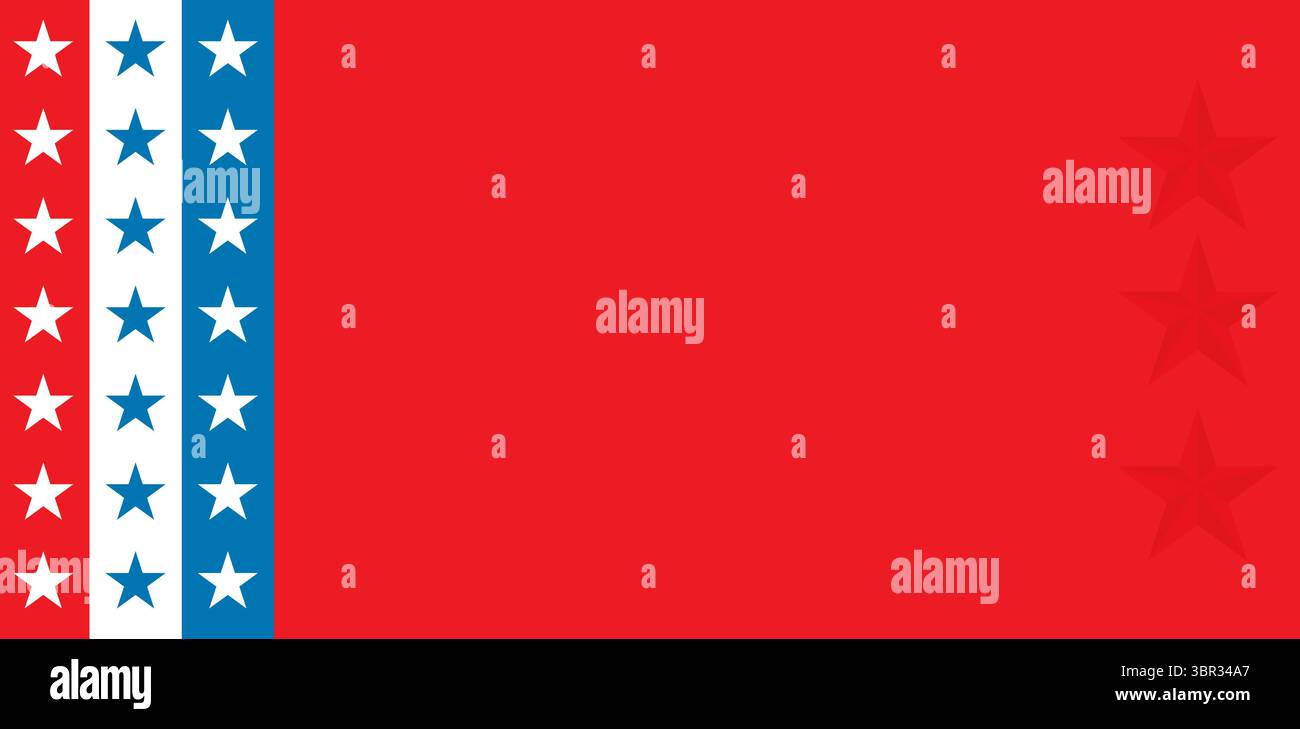 Le graphique plat stylisé montre des bandes rouges, blanches et bleues contenant des colonnes d'étoiles et des étoiles en relief Banque D'Images