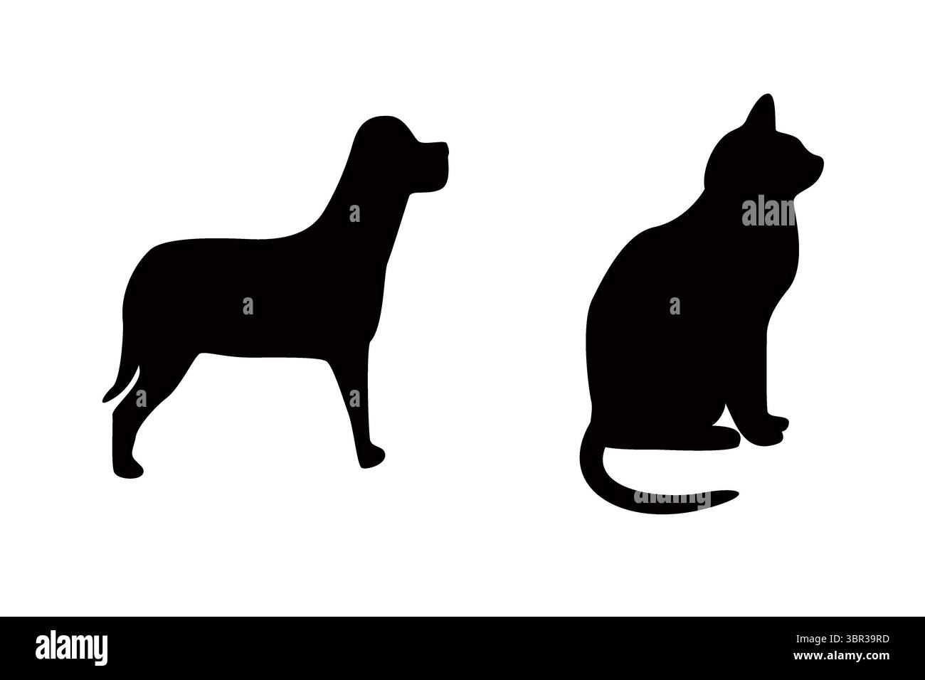 Silhouette d'un chien et d'un chat sur fond blanc Illustration de Vecteur