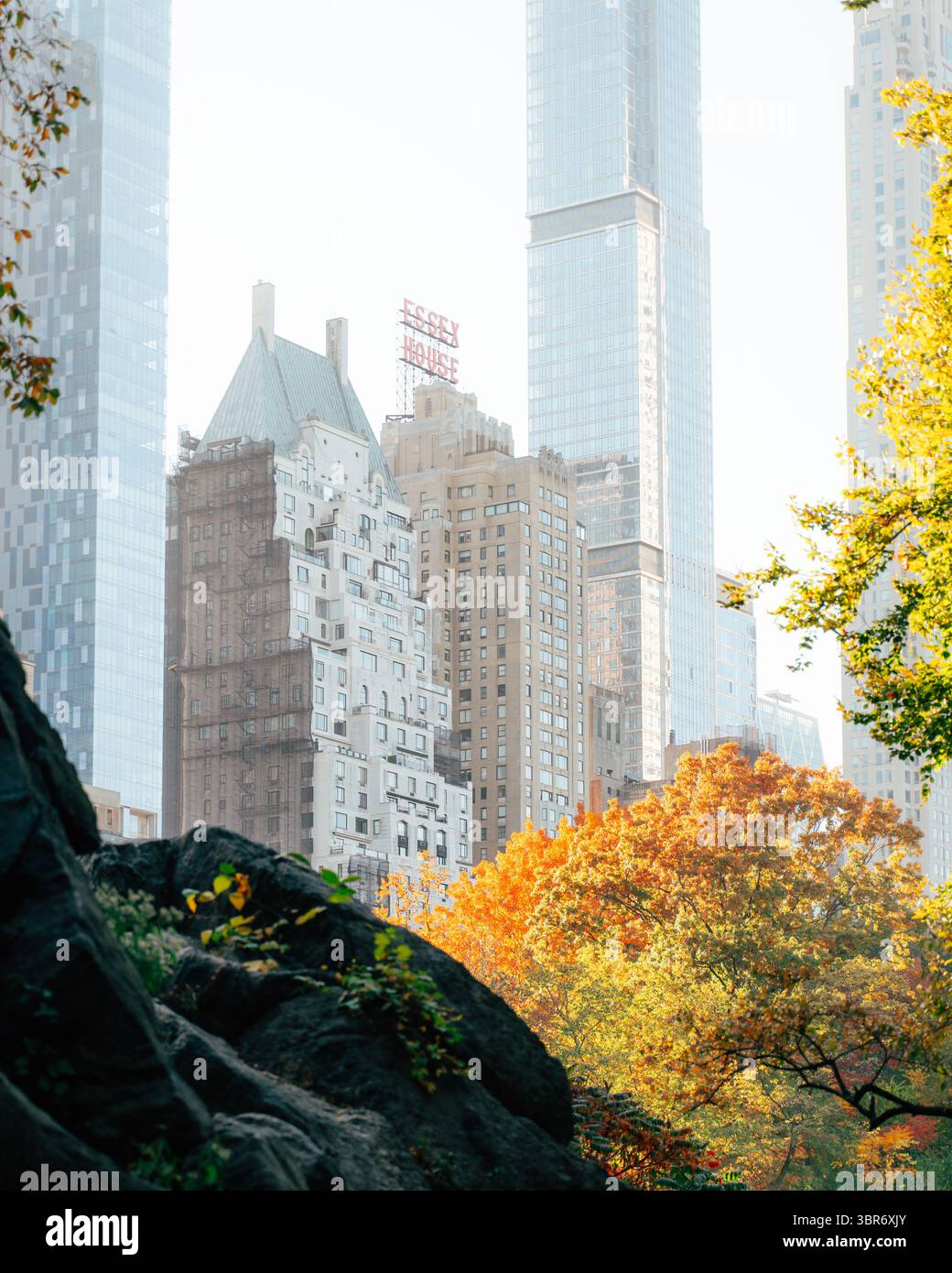 Superbe vue d'automne de Central Park avec Essex House à New Yor Banque D'Images