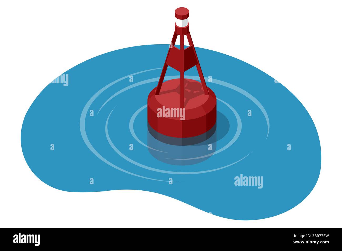 Une bouée de navigation isométrique rouge proéminente flotte sur l'eau bleue, créant des ondulations, servant de marqueur essentiel pour la sécurité et le guidage maritimes Illustration de Vecteur