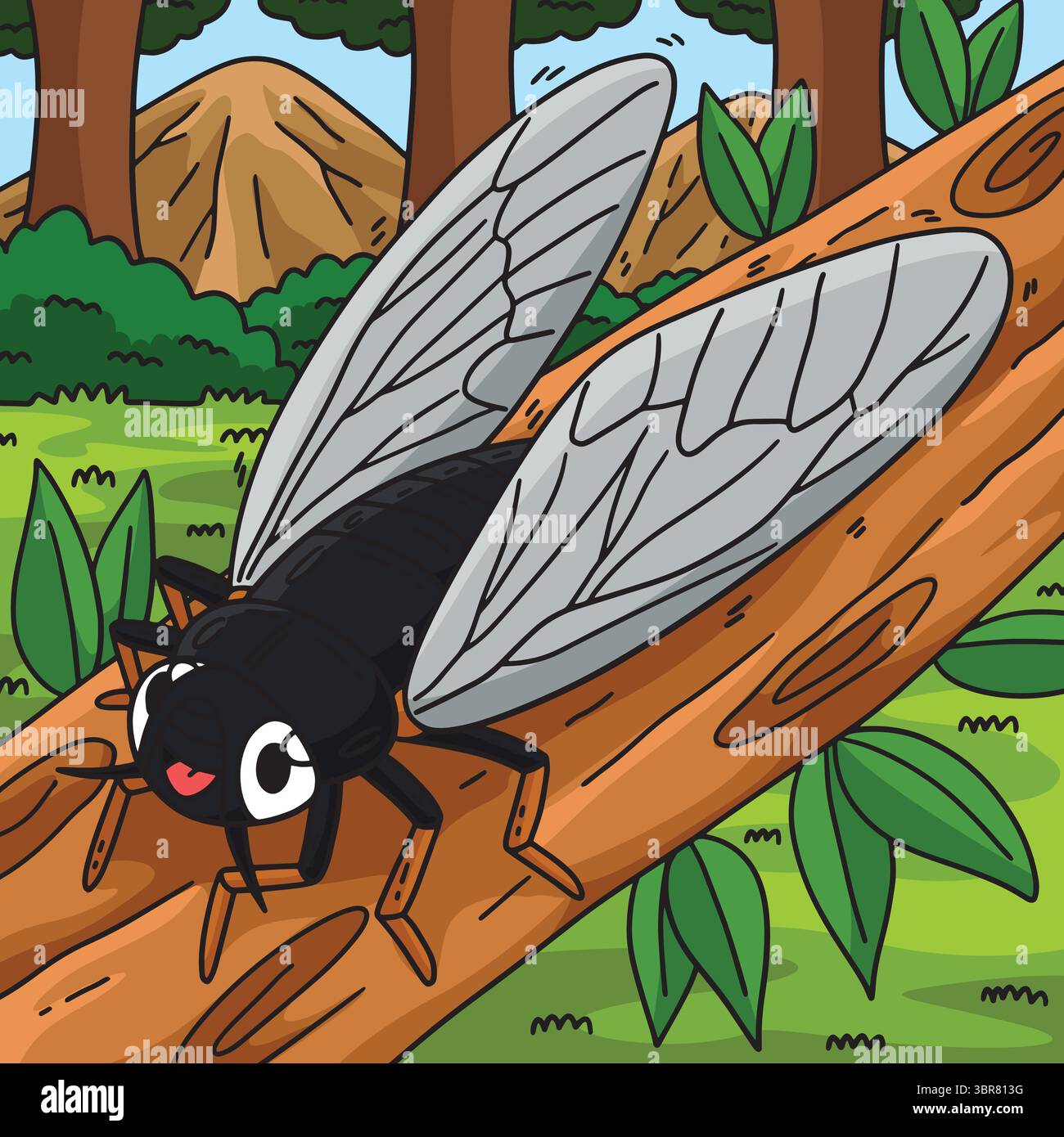 Insecte Cicada animal Colored Cartoon illustration Illustration de Vecteur