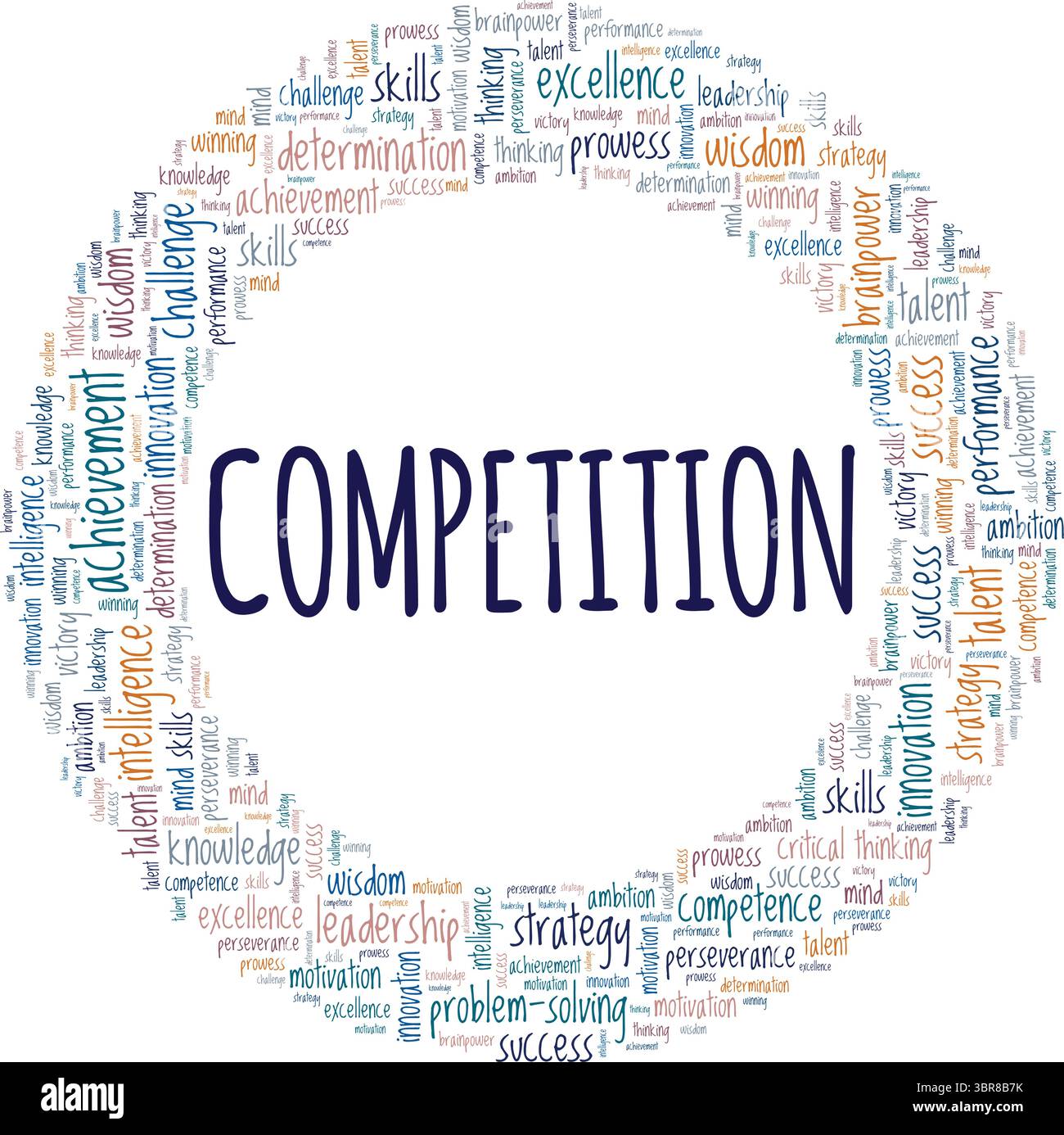 Conception conceptuelle de nuage de mot de concurrence isolé sur fond blanc. Illustration de Vecteur