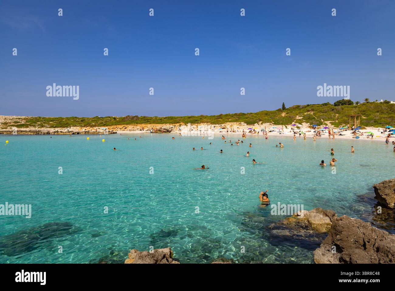 Vue de la plage de Binibeca, Minorque, Îles Baléares, Espagne Banque D'Images