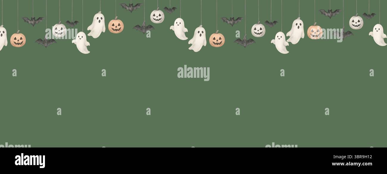 Halloween Clipart peint à la main – fantômes mignons, accessoires et objets Spooky dans le style aquarelle Banque D'Images