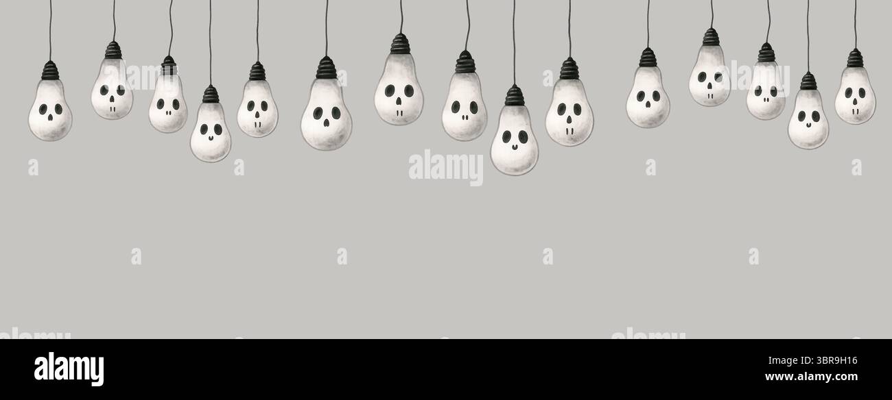 Halloween Clipart peint à la main – fantômes mignons, accessoires et objets Spooky dans le style aquarelle Banque D'Images