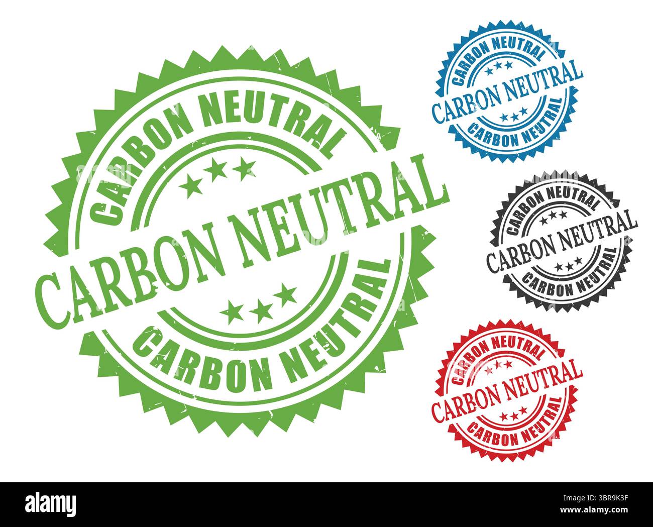 Un pack de timbres respectueux de l'environnement, étiquettes vectorielles Grunge neutres en carbone Illustration de Vecteur