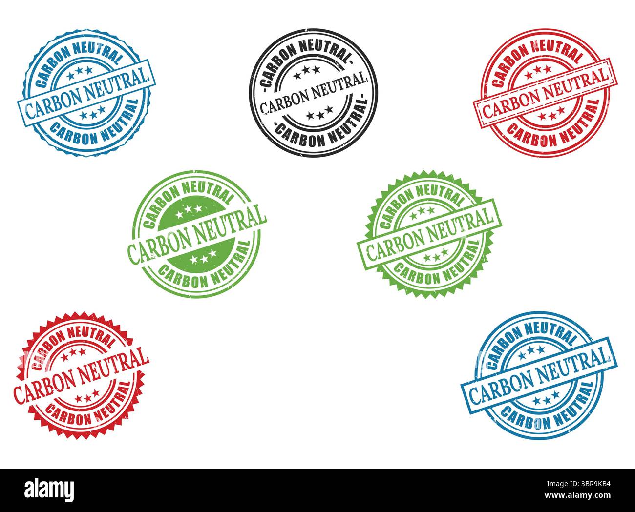 Une vaste collection de timbres neutres en carbone, ensemble vectoriel d'étiquettes Grunge écologiques Illustration de Vecteur