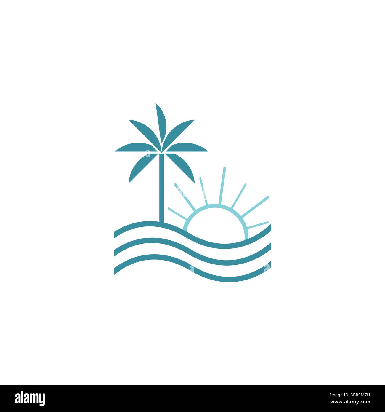 Île tropicale de vague d'océan et illustration vectorielle d'art de ligne de logo de palmier. Palmier et vagues océaniques ligne art logo vecteur simple minimaliste illustrat Illustration de Vecteur