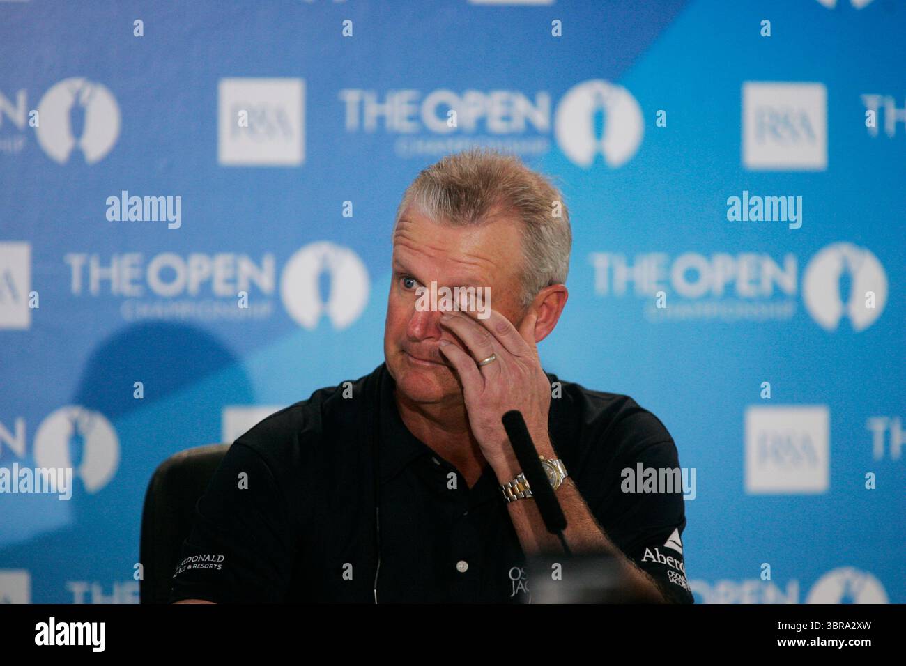 Sandy Lyle lors d'une conférence de presse le 14 juillet, l'Open Championship 2009 , Turnberry GC, Écosse, crédit photo : Mark Newcombe / www.visionsingolf.com ​The 2009 Open Championship, la 138ème édition de la plus ancienne majeure de golf, s'est tenue du 16 au 19 juillet sur le parcours Ailsa du Turnberry Resort dans l'Ayrshire, Écosse. Banque D'Images