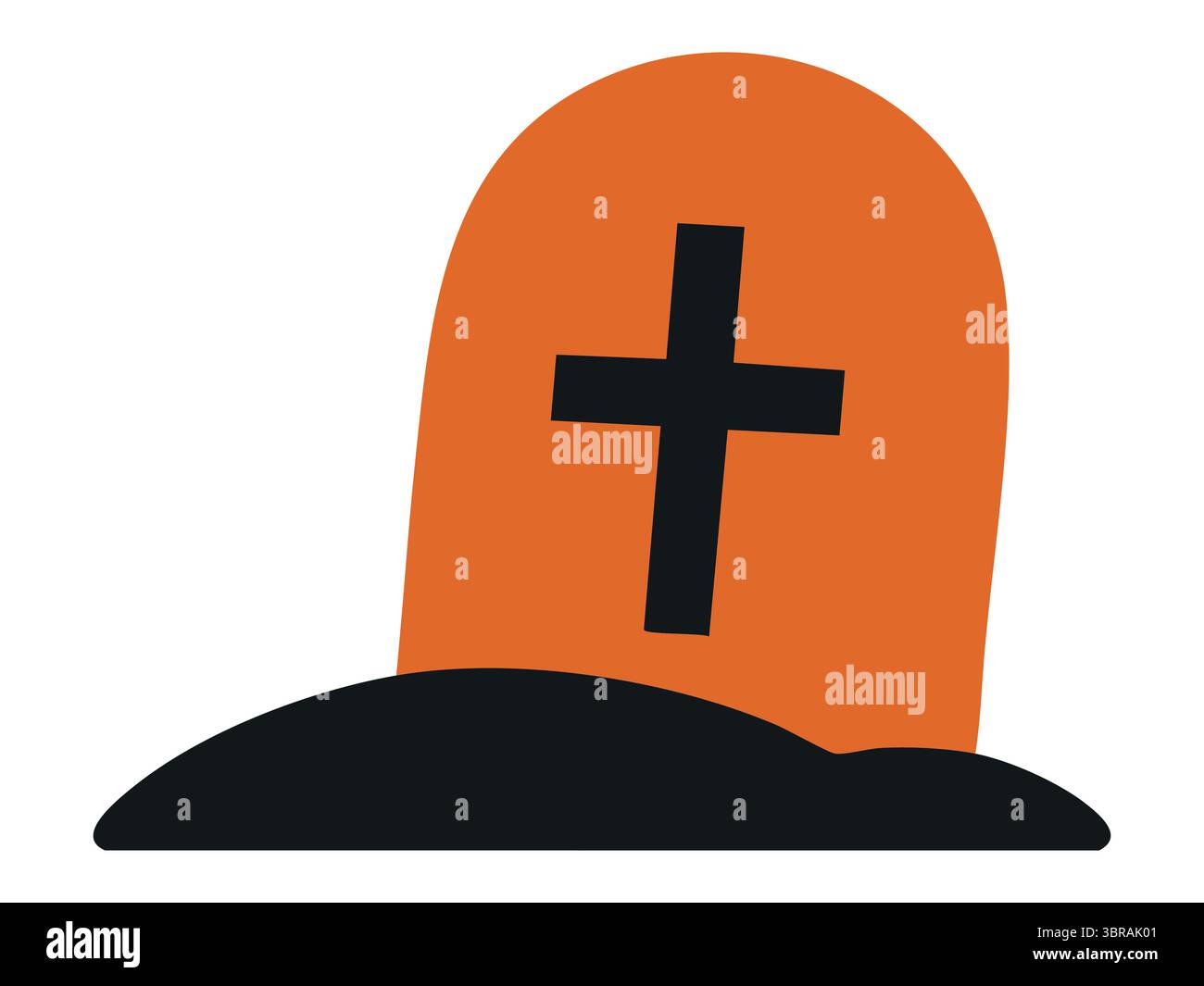 Icône de tombe noire et orange avec croix, isolée sur fond blanc, illustration graphique. Concept d'Halloween, cimetière, mémorial, christianit Illustration de Vecteur