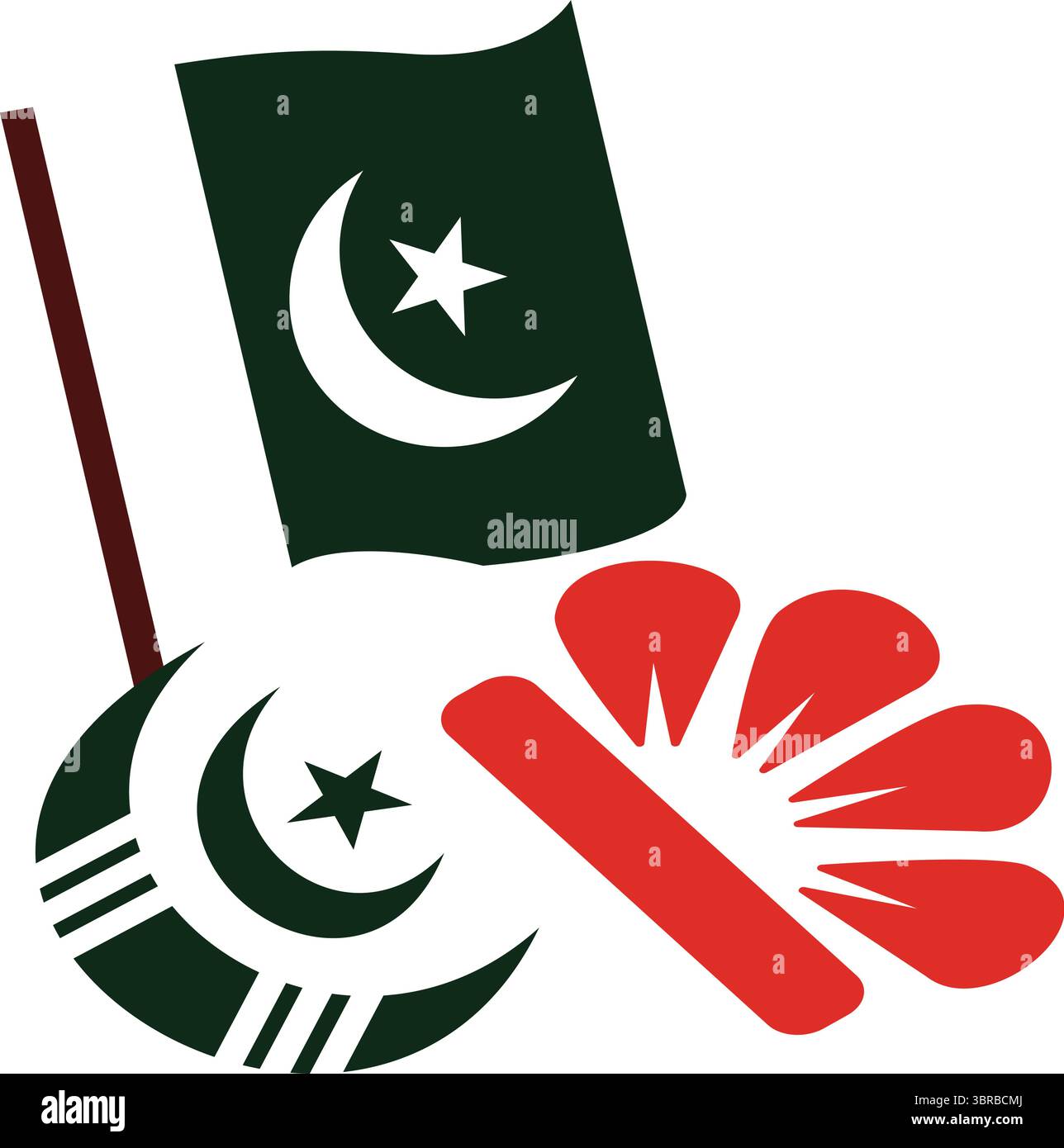 Le drapeau vibrant du Pakistan flotte fièrement, aux côtés du croissant emblématique de lune et de l'étoile, célébrant l'identité nationale, Illustration de Vecteur