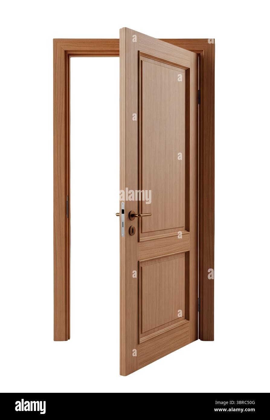 Ouvrez la porte intérieure en bois rendu 3D minimaliste dans un rendu doux et lisse Banque D'Images