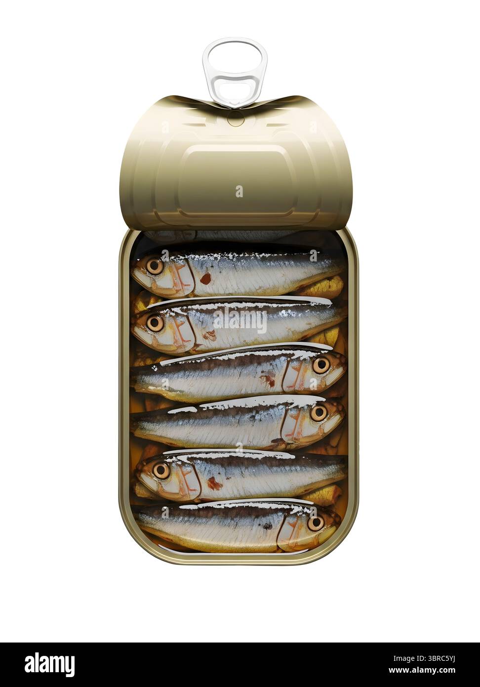 Boîte ouverte de sardines rendu 3D minimaliste dans un rendu doux et lisse Banque D'Images