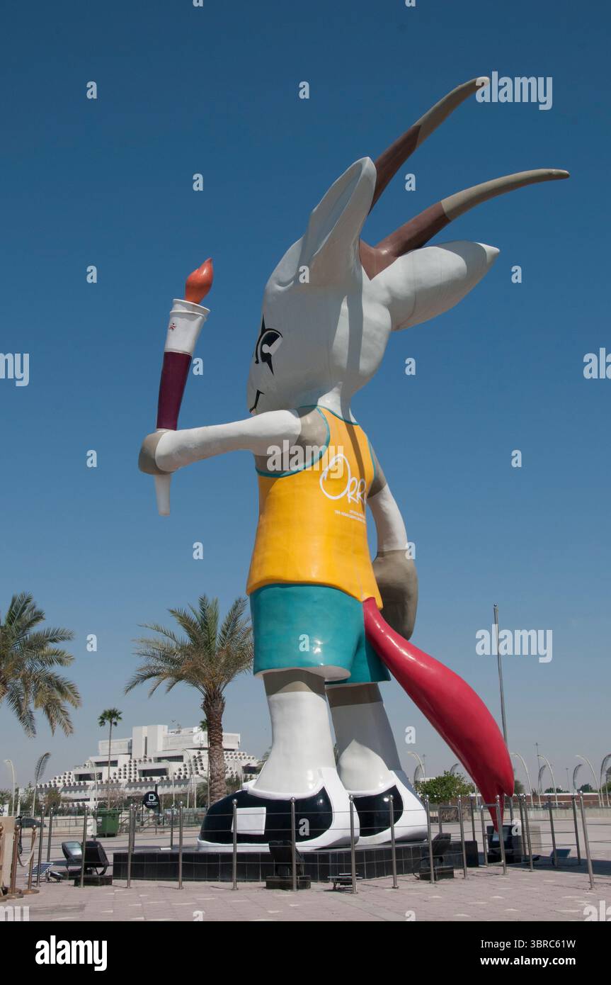 Orry la statue de la mascotte Oryx, héritage des 15es Jeux asiatiques organisés à Doha, Qatar, 2006 Banque D'Images