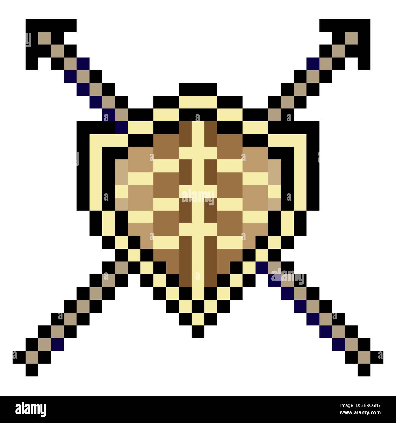 Bouclier et lance dans le style pixel art. Illustration de Vecteur