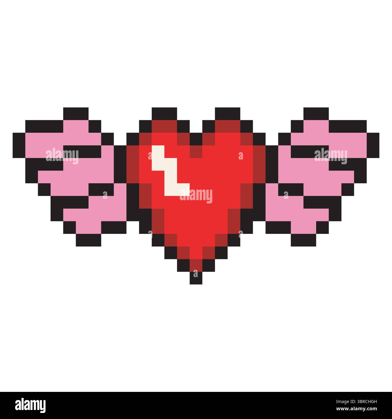 Coeur et aile avec design pixel art. Illustration de Vecteur