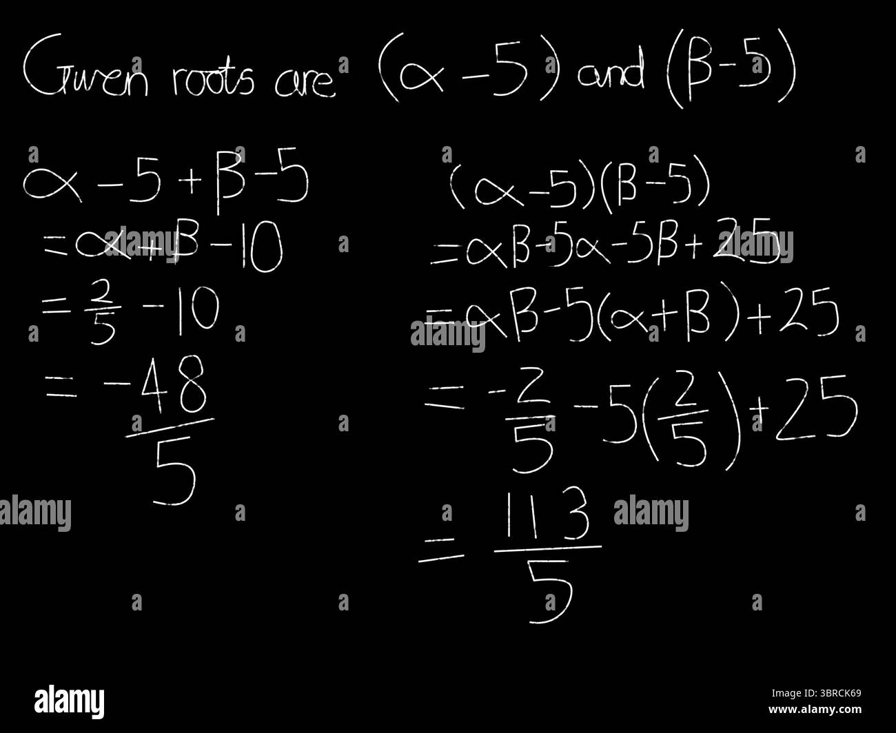 Équation quadratique résolue Banque D'Images