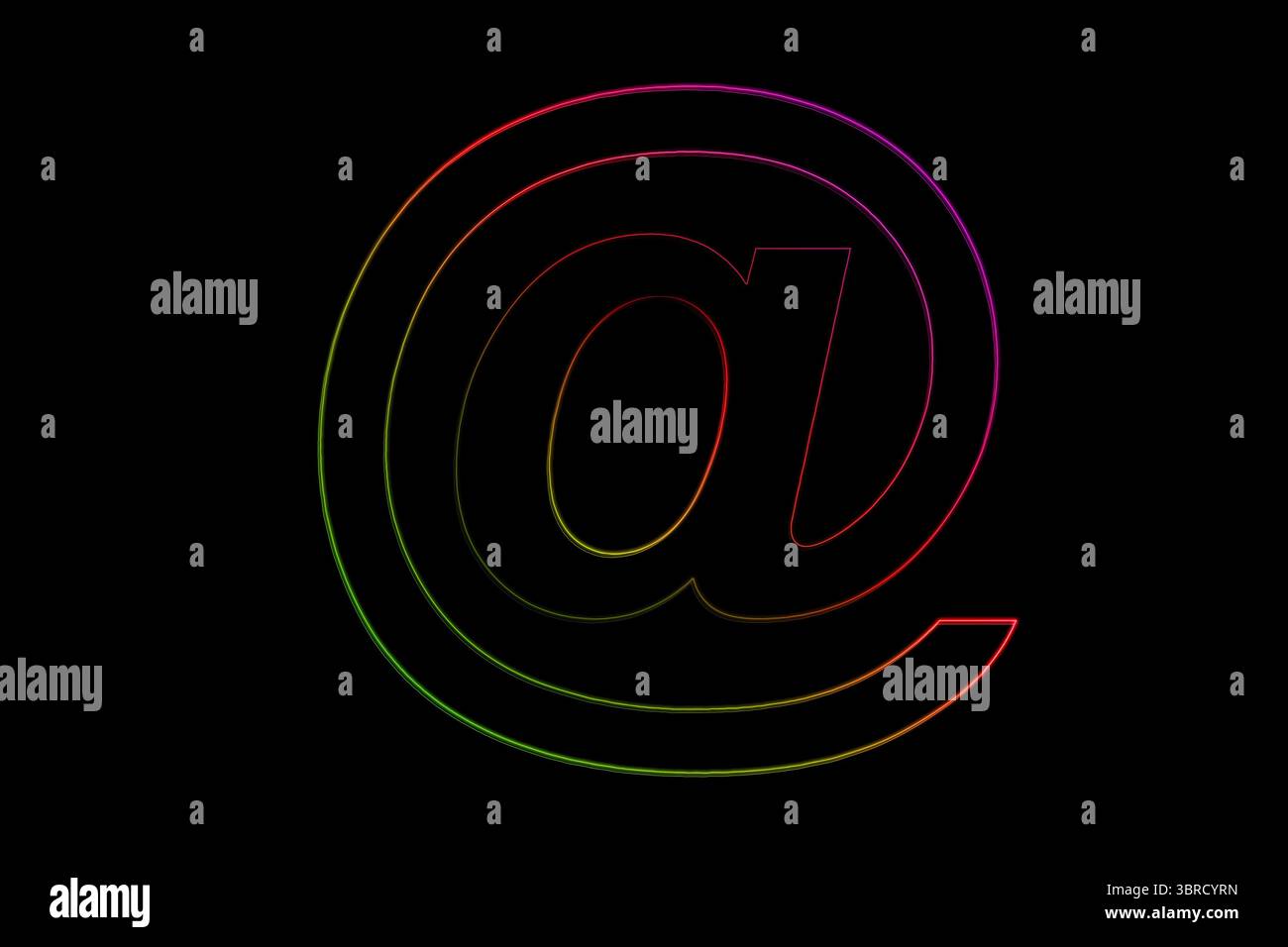 Le symbole de gradient de néon vectoriel plat brille sur fond noir Uni, avec un contour coloré vibrant Banque D'Images