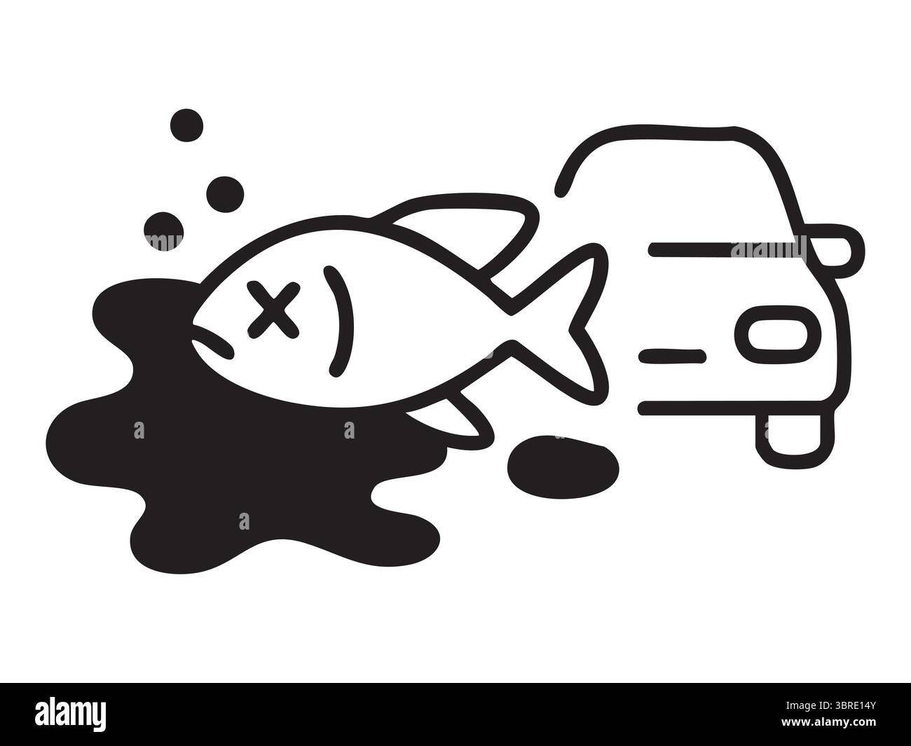 Icône de pollution environnementale avec des poissons morts et des émissions de voiture, illustration sur fond blanc. concept d'écologie, pollution, impac environnemental Illustration de Vecteur