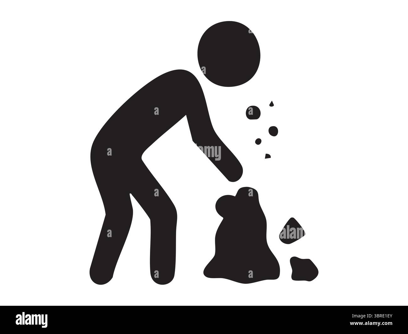 Silhouette noire de la personne ramassant la litière, isolée sur fond blanc, icône de protection de l'environnement. concept de pollution, gestion des déchets, cle Illustration de Vecteur
