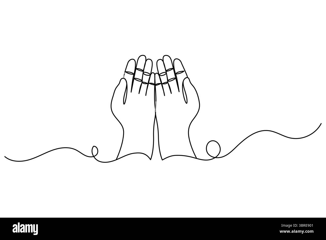 Mains priantes dessin continu d'une ligne d'illustration vectorielle de contour Illustration de Vecteur