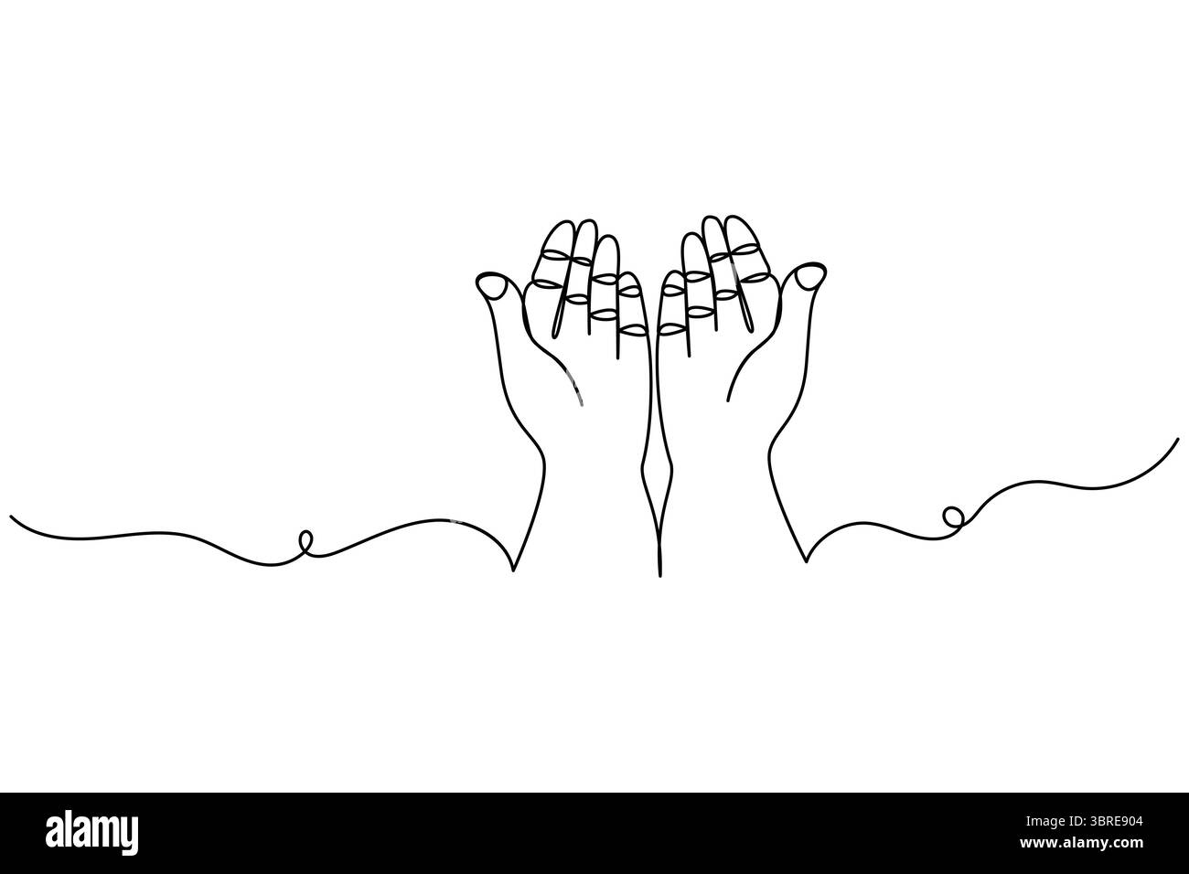 Mains priantes dessin continu d'une ligne d'illustration vectorielle de contour Illustration de Vecteur