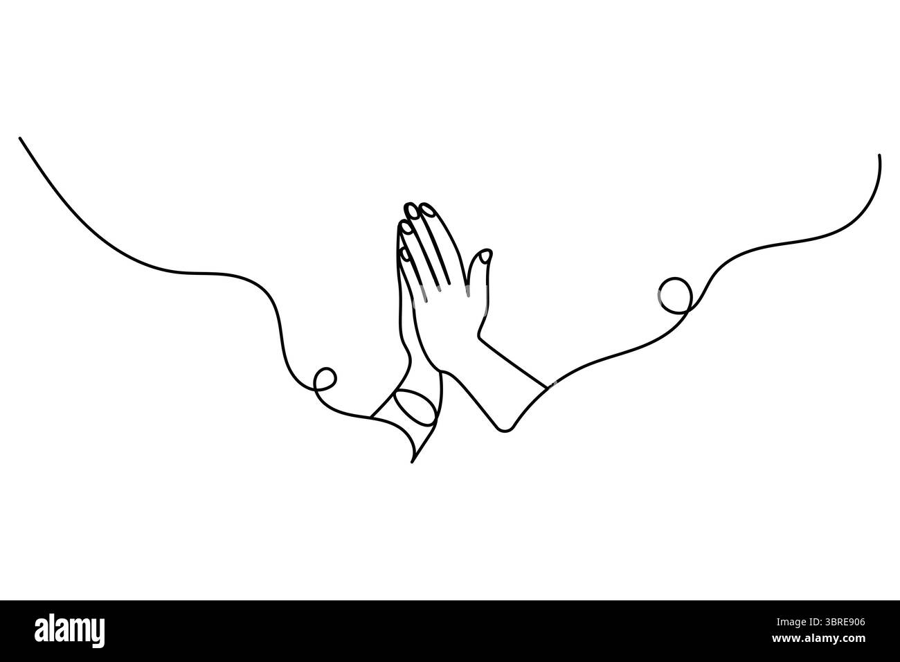 Mains priantes dessin continu d'une ligne d'illustration vectorielle de contour Illustration de Vecteur