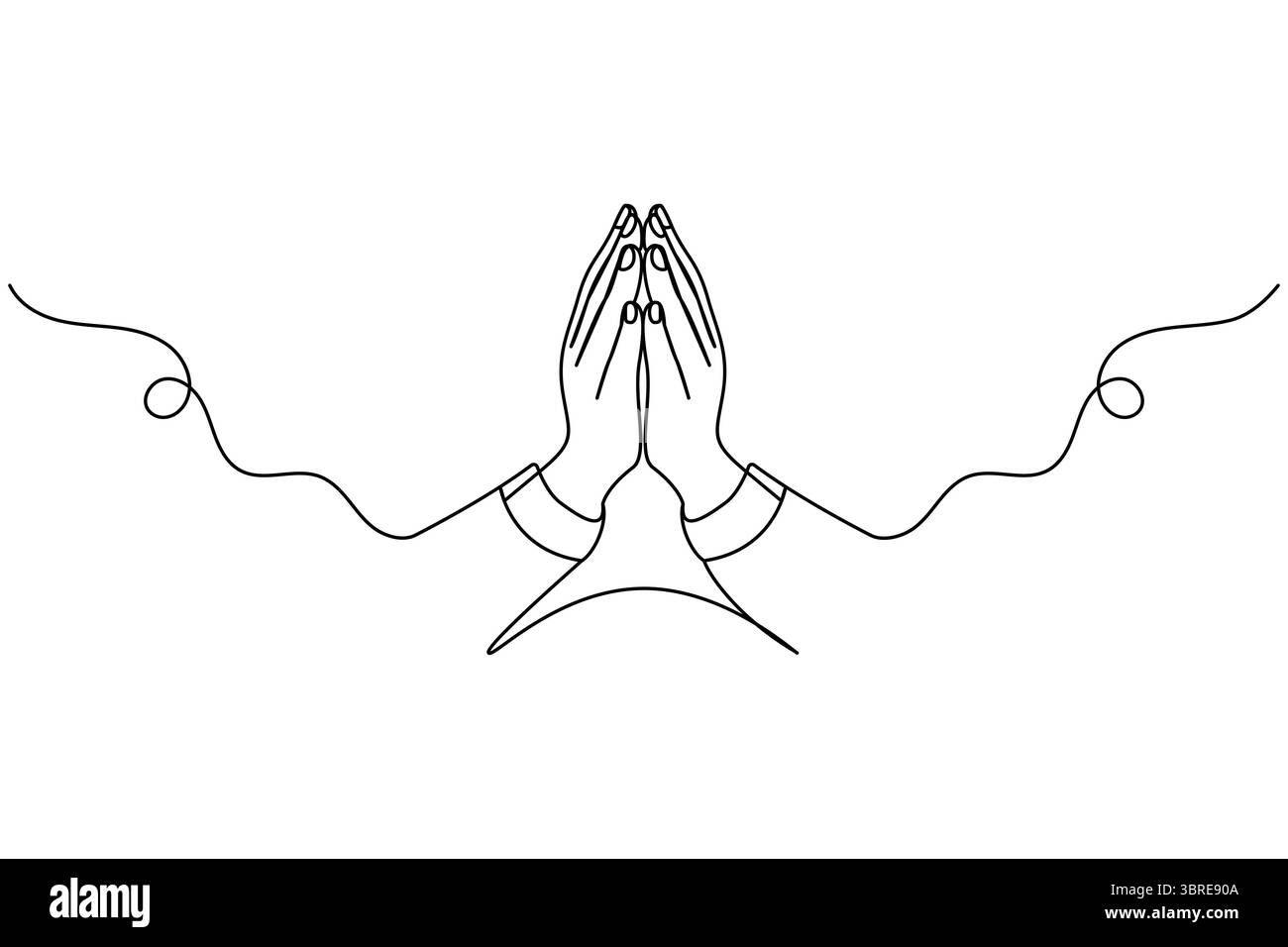 Mains priantes dessin continu d'une ligne d'illustration vectorielle de contour Illustration de Vecteur