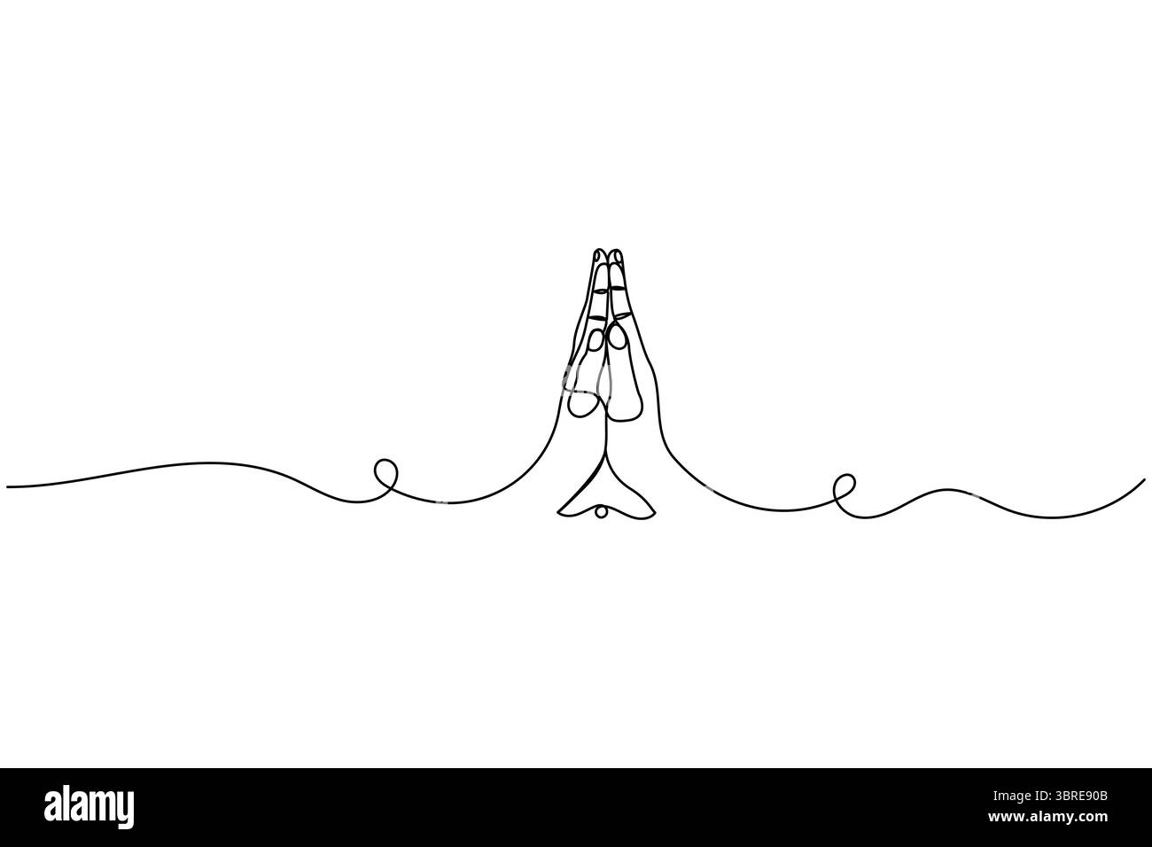 Mains priantes dessin continu d'une ligne d'illustration vectorielle de contour Illustration de Vecteur