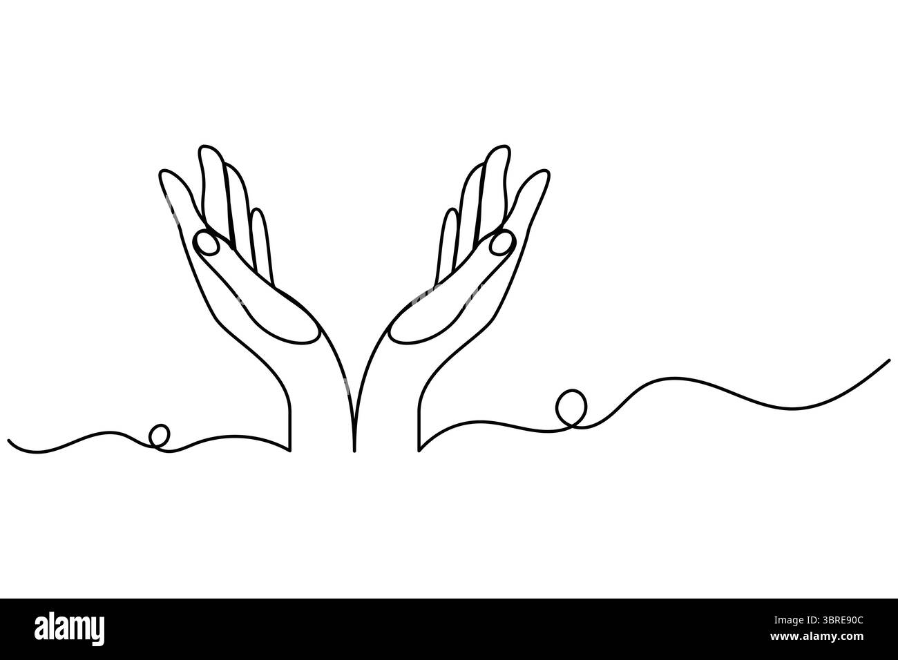 Mains priantes dessin continu d'une ligne d'illustration vectorielle de contour Illustration de Vecteur