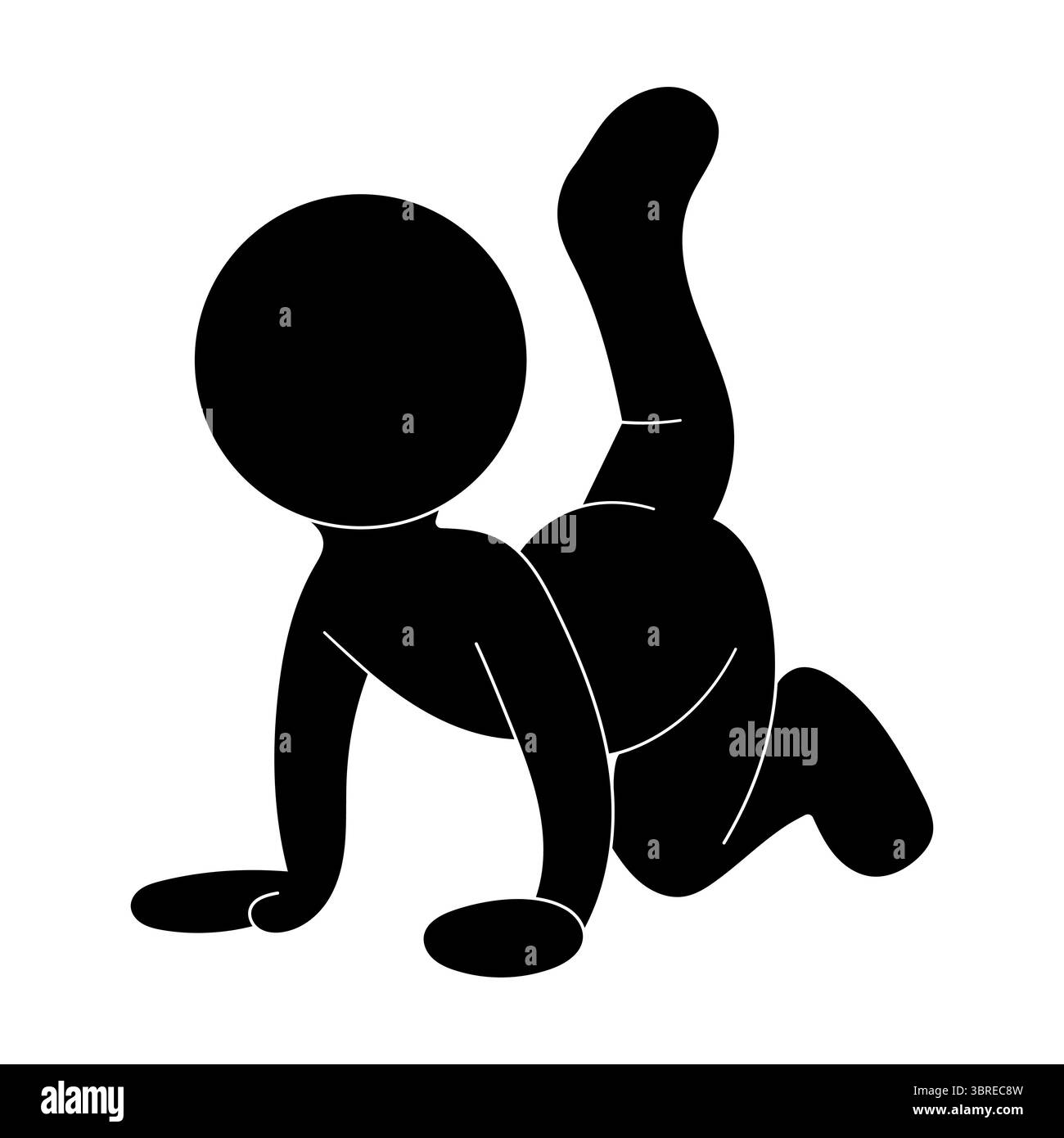 Figurine en bâton faisant un exercice de soulèvement des jambes. Une figurine stylisée en bâton dans une pose de fitness dynamique. La figure est positionnée à quatre pattes. Illustration de Vecteur