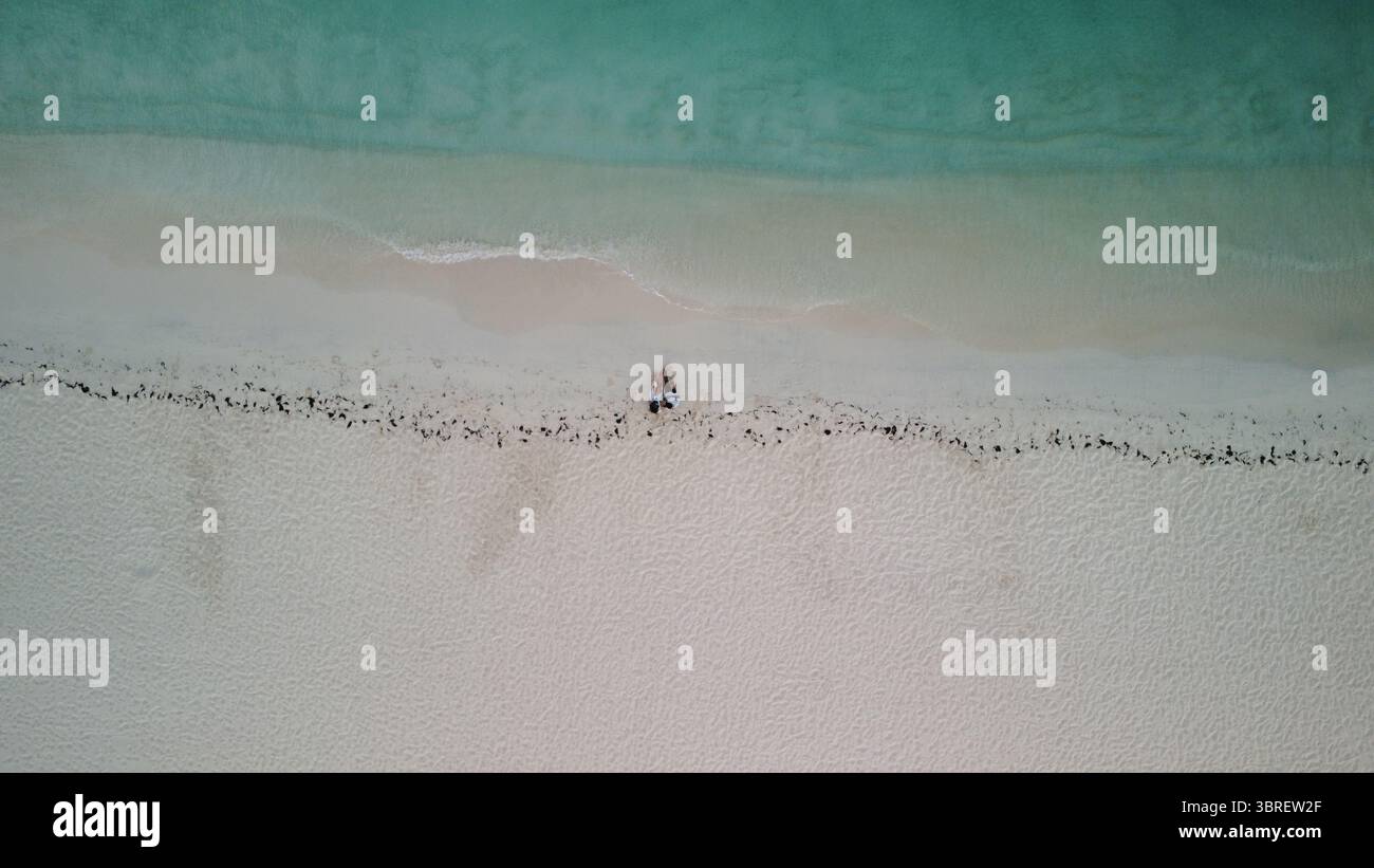 Couple assis près de la plage Banque D'Images