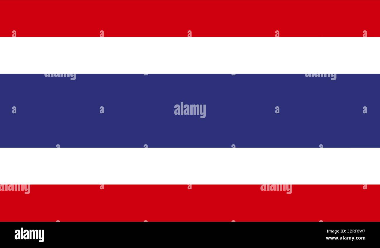 Drapeau de la Thaïlande – drapeau national officiel avec des bandes horizontales rouges, blanches et bleues, symbolisant la nation, la monarchie et l'unité Illustration de Vecteur
