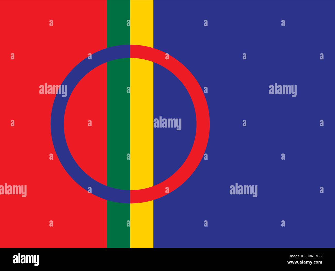 Drapeau de Sámi – drapeau indigène officiel du peuple Sámi d'Europe du Nord avec cercle rouge et bleu sur fond quadrichromique, adopté le 15 août 1986 Illustration de Vecteur