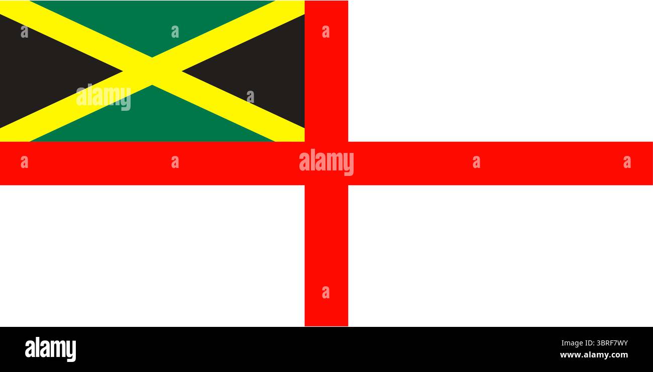 Enseigne navale de la Jamaïque - drapeau maritime officiel avec champ blanc, Union Jack dans le canton, et blason jamaïcain, illustration vectorielle Illustration de Vecteur