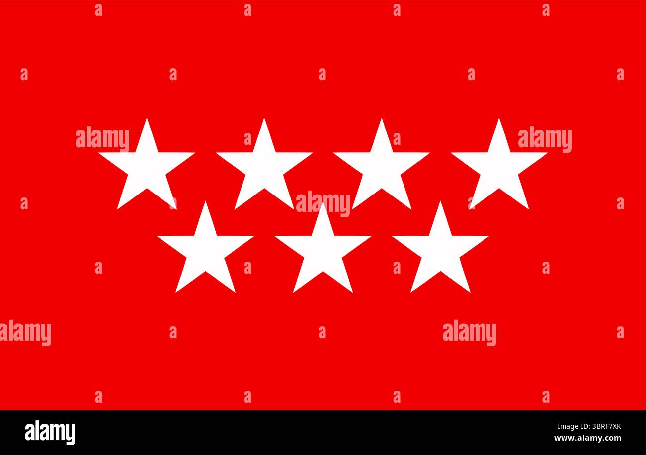 Drapeau de la Communauté de Madrid, Espagne – champ rouge avec sept étoiles blanches à cinq branches, drapeau régional autonome officiel adopté en 1983 Illustration de Vecteur