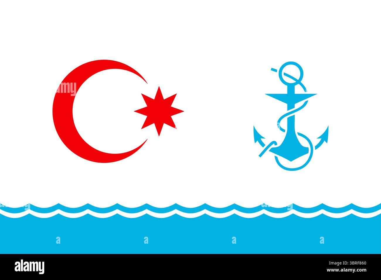 Drapeau naval cérémoniel de l'Azerbaïdjan – rayures horizontales bleues, rouges et vertes avec croissant blanc et étoile à huit branches, enseigne navale officielle Illustration de Vecteur
