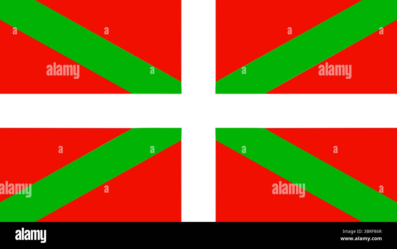 Drapeau du pays Basque, Espagne – champ rouge avec saltire vert et croix blanche, drapeau régional officiel (Ikurriña), symbole du patrimoine basque, vecteur Illustration de Vecteur