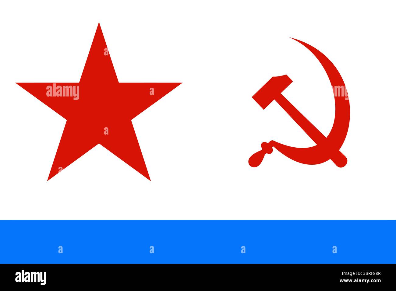 Enseigne navale de l'Union soviétique (1935-1950), étoile rouge, marteau et faucille sur blanc avec bande bleue, drapeau naval historique de l'URSS, illustration vectorielle Illustration de Vecteur