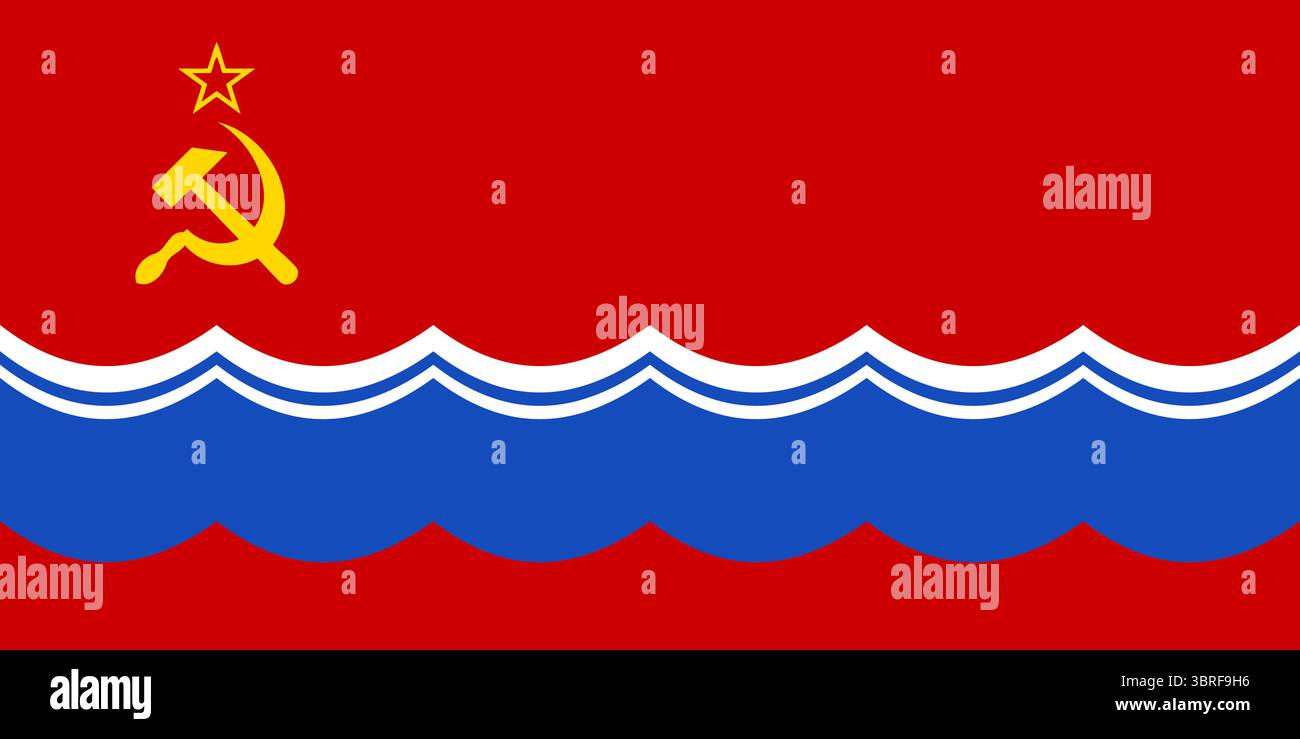 Drapeau de la République socialiste soviétique estonienne (1953-1990), rouge avec vague bleue et marteau et faucille dorés, illustration vectorielle de l'emblème historique de l'URSS Illustration de Vecteur