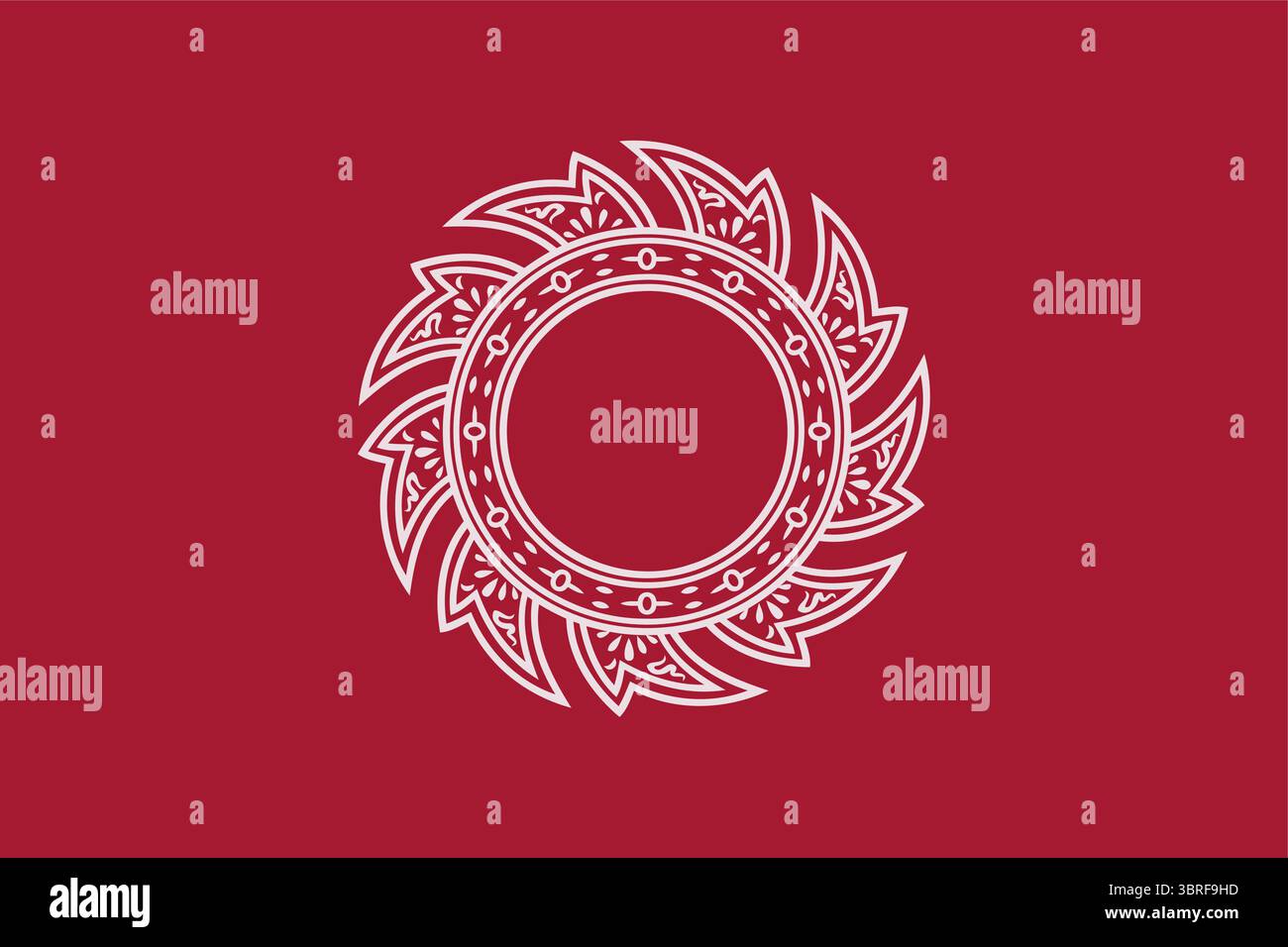 Drapeau historique de la Thaïlande (1782) – tricolore siamoise primitive avec champ rouge et chakra blanc central, symbole de la monarchie et de la cosmologie bouddhiste Illustration de Vecteur