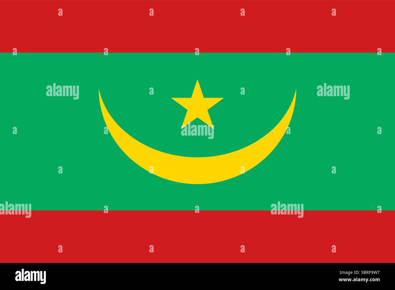 Drapeau de la Mauritanie – drapeau vert national avec étoile dorée et croissant et bordures rouges, emblème officiel de la République islamique ouest-africaine, vecteur Illustration de Vecteur