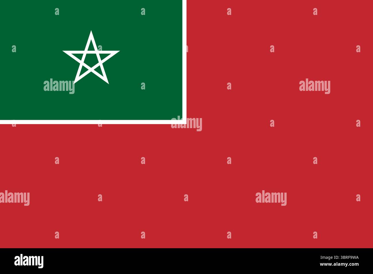 Drapeau marchand du Maroc espagnol – enseigne maritime historique utilisée pendant le protectorat espagnol en Afrique du Nord, champ rouge avec étoile verte à cinq branches Illustration de Vecteur