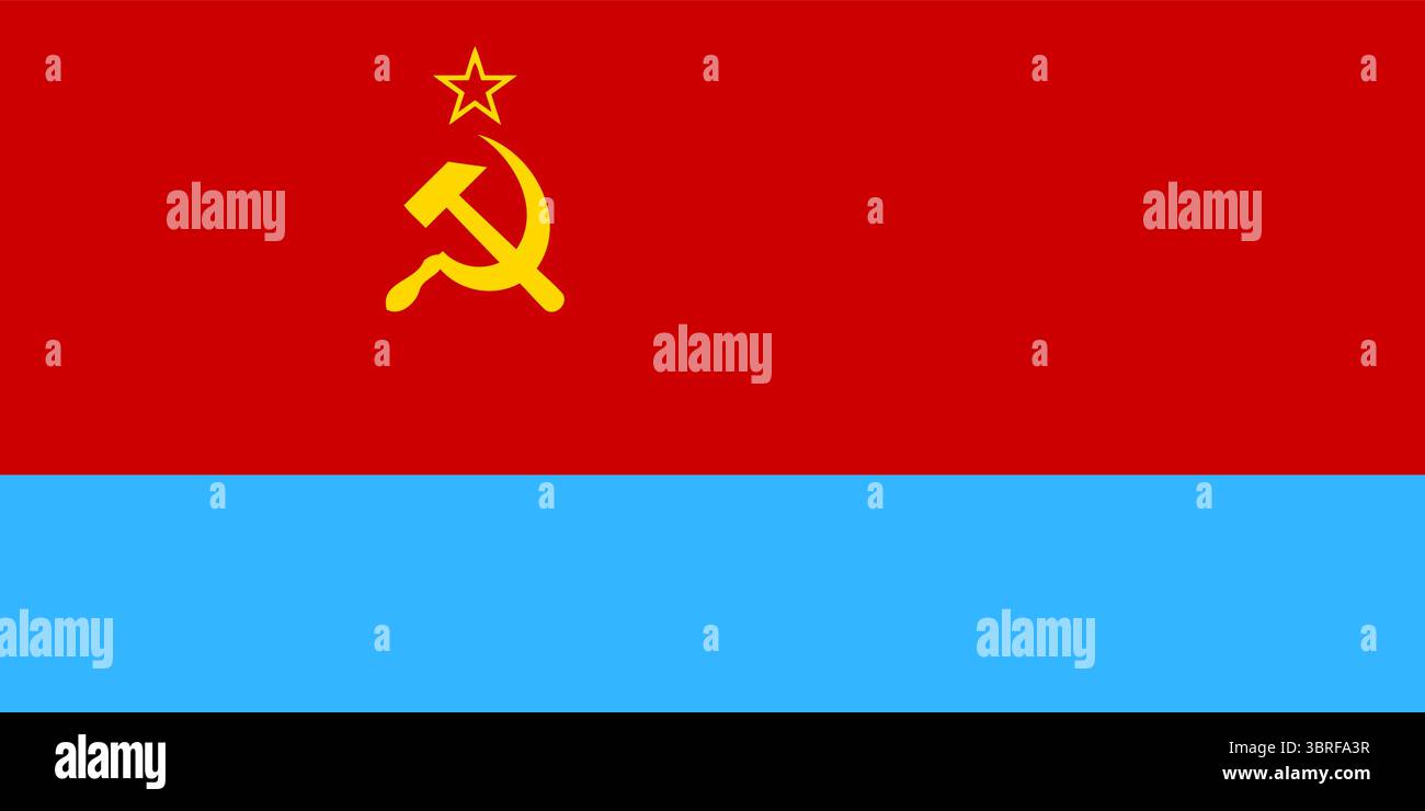 Drapeau de la République socialiste soviétique d'Ukraine - bannière rouge avec marteau et faucille dorés, bande horizontale bleue, drapeau de la république de l'URSS Illustration de Vecteur